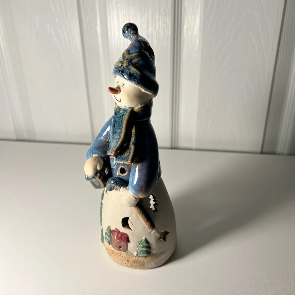 Precious Snowman Votive Candle Holder Blue Hat‎